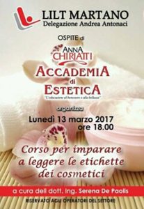 13/03 Martano – Corso professionale “lettura delle etichette dei cosmetici”