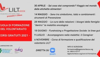 VOLONTARIATO E PREVENZIONE, RIPARTE LA SCUOLA DI FORMAZIONE LILT LECCE