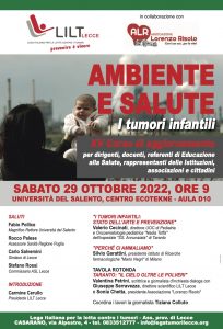 “I TUMORI INFANTILI E LA PREVENZIONE POSSIBILE” AL CENTRO DEL XV CORSO LILT “AMBIENTE E SALUTE”