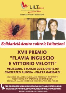 TUTTO PRONTO PER LA XVII EDIZIONE DEL PREMIO LILT  “FLAVIA INGUSCIO-VITTORIO VELOTTI”