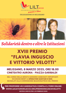 AL VIA LE CANDIDATURE PER IL 18° PREMIO LILT “INGUSCIO-VELOTTI”: SOLIDARIETÀ DENTRO E OLTRE LE ISTITUZIONI